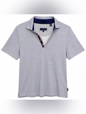 Ted Baker Light Gray Textured Polo with Navy Trim